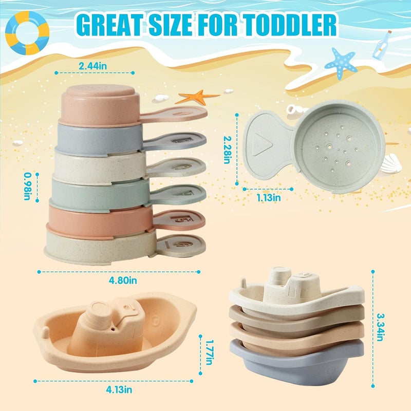 AMCHSURI Bath Toys Floating Boats with Bathing Spoon, 11 PCS Bathtub Mold Free Bath Toy for Babies Water Table Toys Toddler Birthday Gift for Preschool Boys/Girls - Image 5