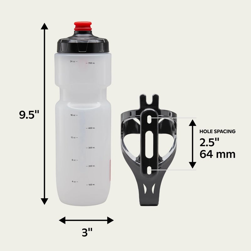 Schwinn Translucent Sport Water Bottle with Holder for Bicycle, 26 oz, BPA-Free, Dual-Stage Nozzle, Ergonomic Design, Cage Easily Mounts to Bike, Hydration Tracking, Bike Water Bottle Holder Combo - Image 2
