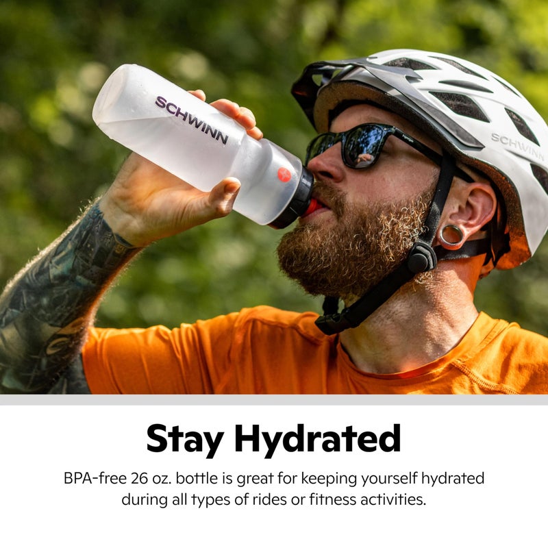 Schwinn Translucent Sport Water Bottle with Holder for Bicycle, 26 oz, BPA-Free, Dual-Stage Nozzle, Ergonomic Design, Cage Easily Mounts to Bike, Hydration Tracking, Bike Water Bottle Holder Combo - Image 3
