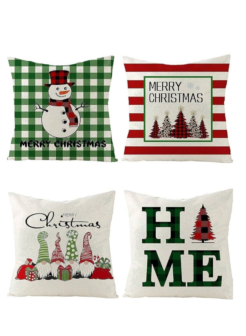 Blue Coral Cushion Cover (Set of 4) Merry Christmas Decorative Throw Pillows Cover Linen Pillowcase Decorations Home Decor Simple Painting Printed Cover for Sofa 45x45 cm - Image 1