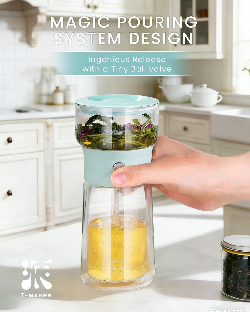 ZENS Modern Glass Tea Infuser Teapot, Smart One Touch Tea Maker for Loose Tea Diffusers with Insulated Mug and Cute Portable Tea Kits for Tea Lover Gifts - Image 2