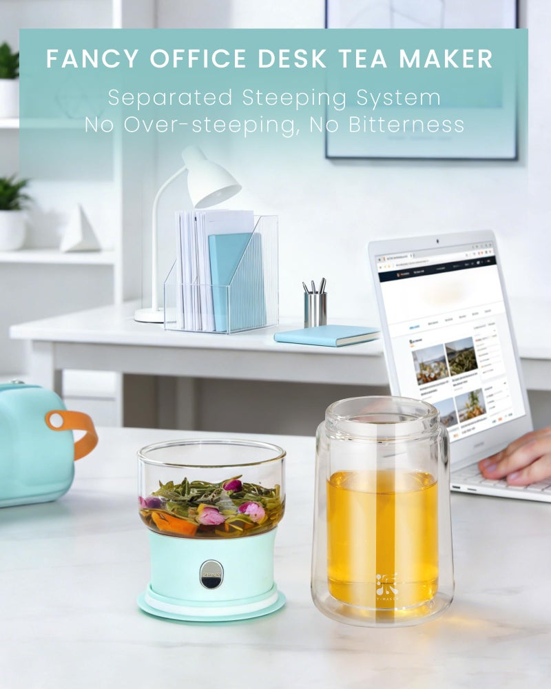 ZENS Modern Glass Tea Infuser Teapot, Smart One Touch Tea Maker for Loose Tea Diffusers with Insulated Mug and Cute Portable Tea Kits for Tea Lover Gifts - Image 5