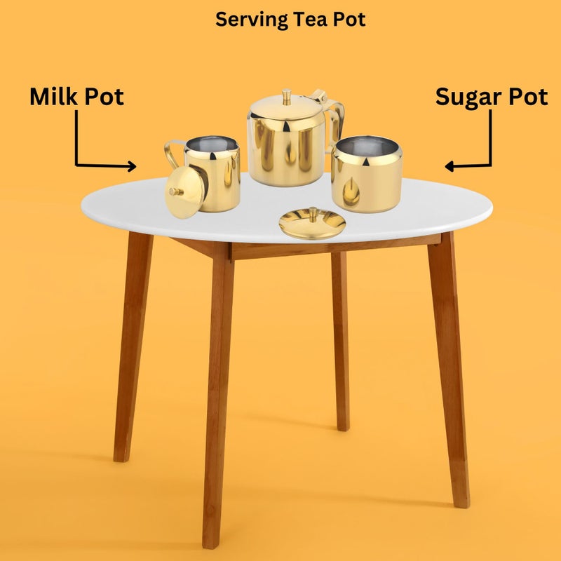 finality PVD Coating Stainless Steel Serving Tea Pot with Milk Pot and Sugar Pot,Serving Tea Pot Set with Lid - (Gold) - Image 3