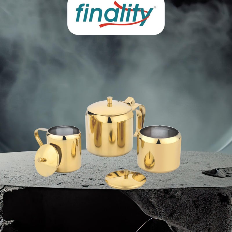 finality PVD Coating Stainless Steel Serving Tea Pot with Milk Pot and Sugar Pot,Serving Tea Pot Set with Lid - (Gold) - Image 5
