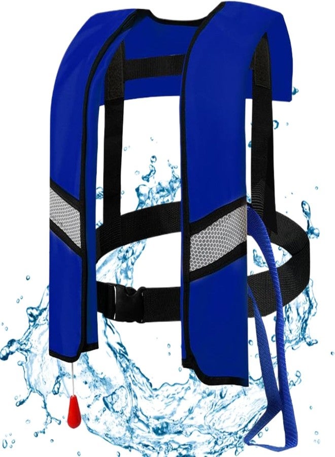 Jicsetk 150N Automatic Inflatable Life Jacket Life Jackets,Adjustable Nylon Swim Vest with CO2 Inflation, Reflective Strips & Safety Buckle. (Blue) - Image 2