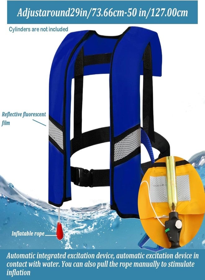 Jicsetk 150N Automatic Inflatable Life Jacket Life Jackets,Adjustable Nylon Swim Vest with CO2 Inflation, Reflective Strips & Safety Buckle. (Blue) - Image 3