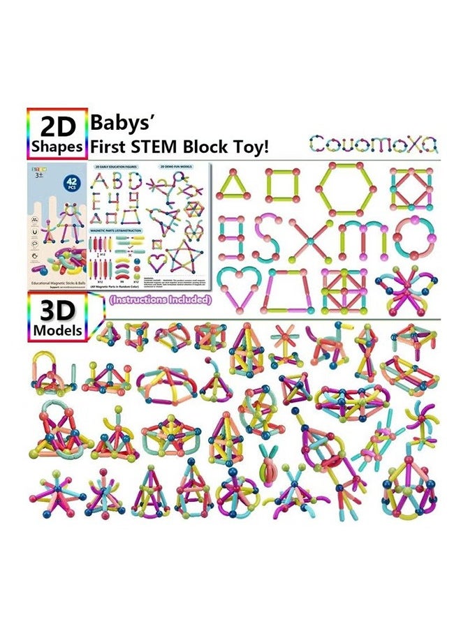 YIJIA HOME GOODS 42-Piece Magnetic Building Stick Blocks  Of Changeable Puzzle  - Image 2