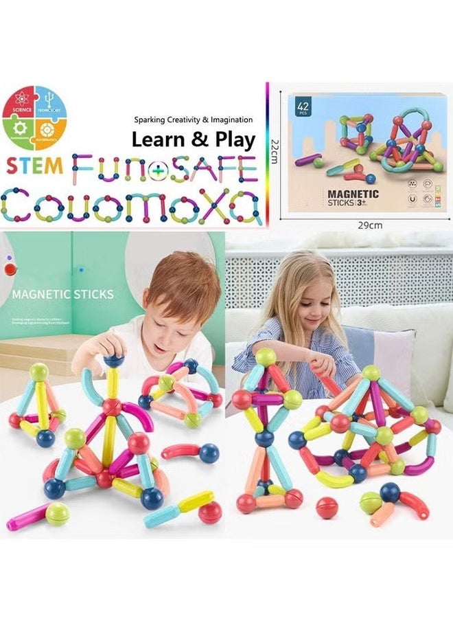 YIJIA HOME GOODS 42-Piece Magnetic Building Stick Blocks  Of Changeable Puzzle  - Image 3