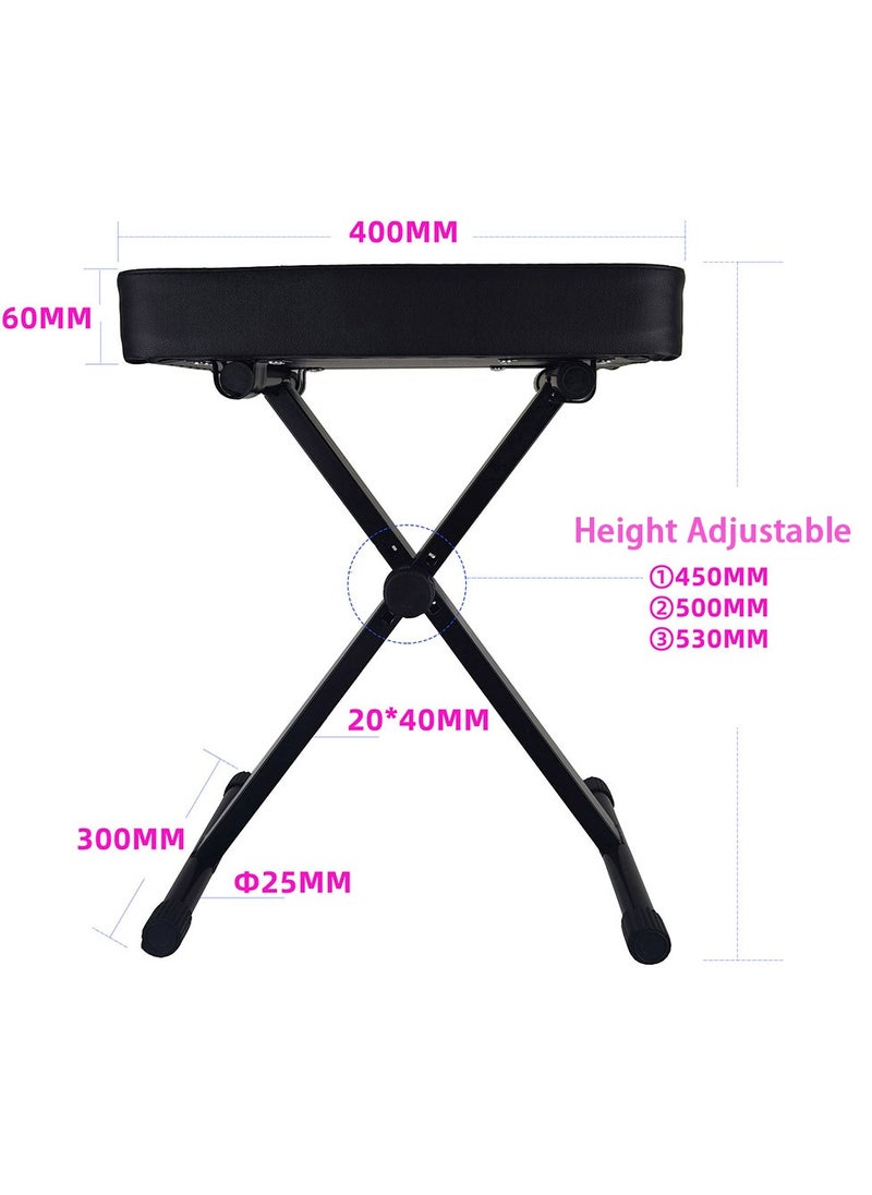 Mike Music Piano Bench Piano Stool, Upgraded Keyboard Bench Easy to Adjust, Comfortable Thickened Padded Piano Seat Adjustable Piano Bench Strong Foldable Portable Keyboard Stool  - Image 2