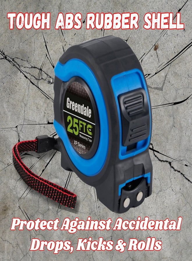 Greendale - 3 Pack - Tape Measures 25 ft - Easy to Read Fractions to 1/8th inch - Magnetic Tip - Thumb and Quick Lock - Autowind - Belt Clip - Blue - Measuring Tape Retractable - Image 3