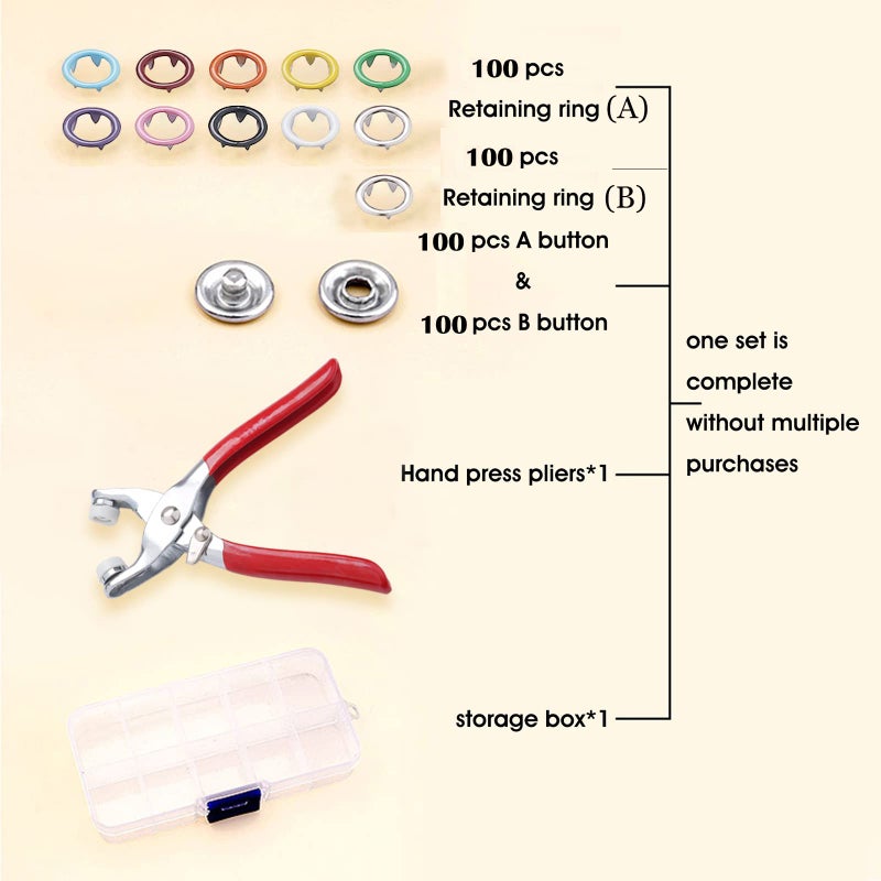 GTAAOY 100 Sets Metal Snaps Buttons with Fastener Pliers Press Tool Kit Perfect for DIY Crafts Clothes Hats and Sewing, Snap Button Fasteners Kit for Clothing Sewing(9.5mm / 400 PCS) - Image 3