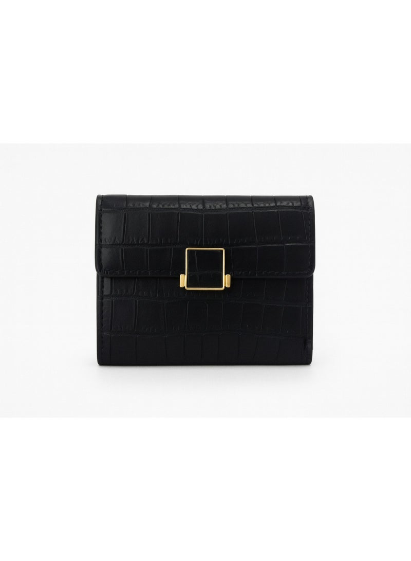 zoba Women's luxury wallet made of high-quality faux leather with an elegant pattern - gold metal clasp gives a touch of luxury - smart interior organization for cards, cash and bills (black color) - Image 1