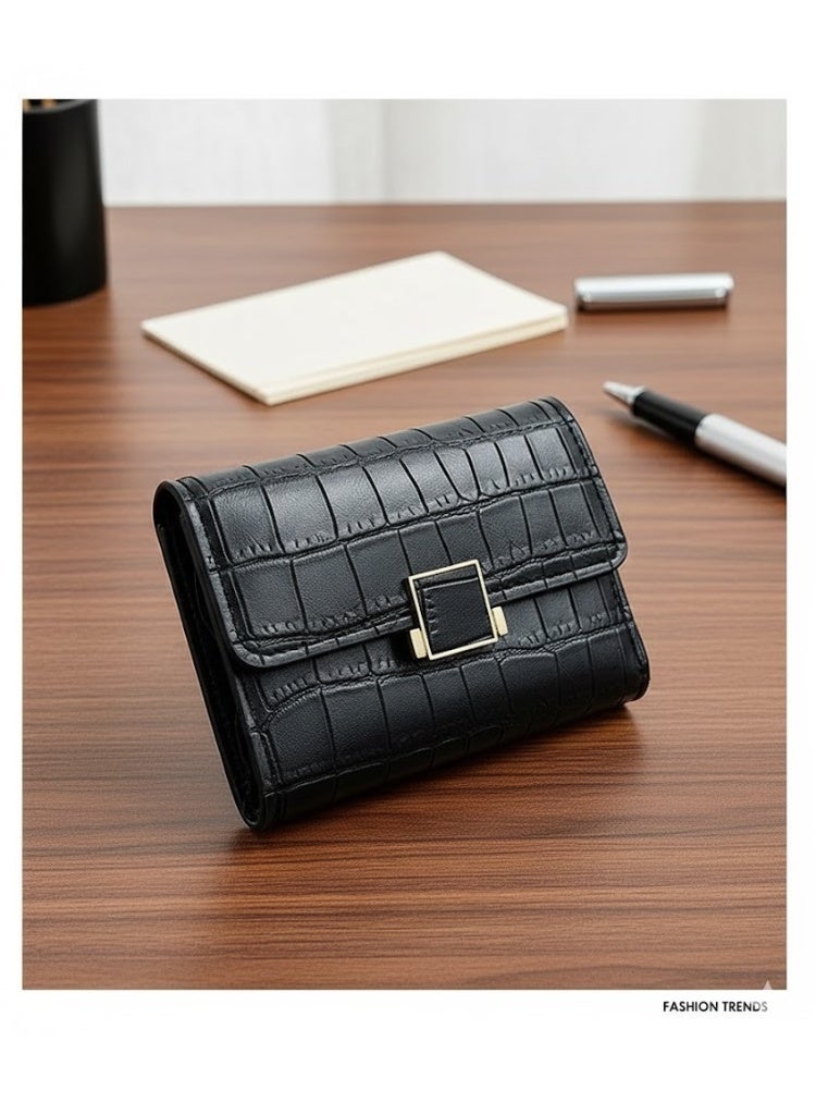 zoba Women's luxury wallet made of high-quality faux leather with an elegant pattern - gold metal clasp gives a touch of luxury - smart interior organization for cards, cash and bills (black color) - Image 5