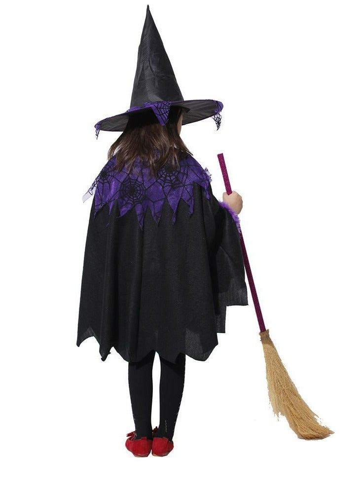 CityRiya-Long Kids Costumes Cape Witch Cloak Black Witch Cloak Girls Costumes Cape Robe Cosplay Party Cloak Devil Witch Wizard Robe with Hat & Broom Kids Fancy Party Dress Up Costumes for Kids Height 120cm - Image 3