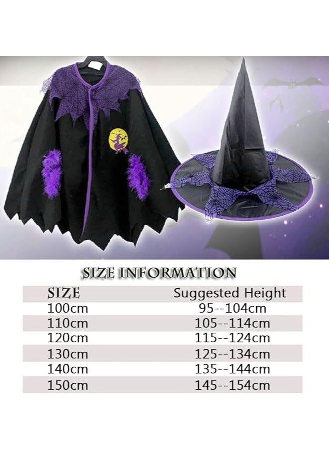 CityRiya-Long Kids Costumes Cape Witch Cloak Black Witch Cloak Girls Costumes Cape Robe Cosplay Party Cloak Devil Witch Wizard Robe with Hat & Broom Kids Fancy Party Dress Up Costumes for Kids Height 120cm - Image 5