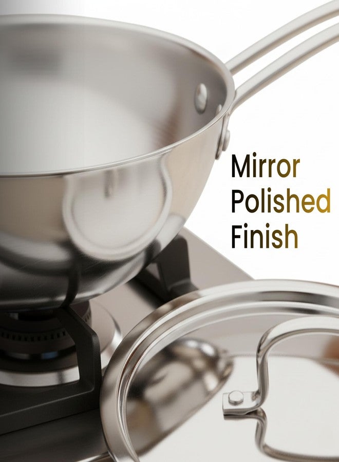 Omichef Primax Triply Stainless Steel Cookware Set of Kadhai, Frypan, Wok & Lid | Induction Compatible | 5 Year Warranty | Sleek Wired Handles (Set of 3 PCS, with Lid 22CMS) - Image 4