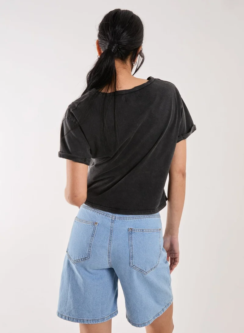 Pink Vanilla Fierce Graphic Distressed Washed Tee