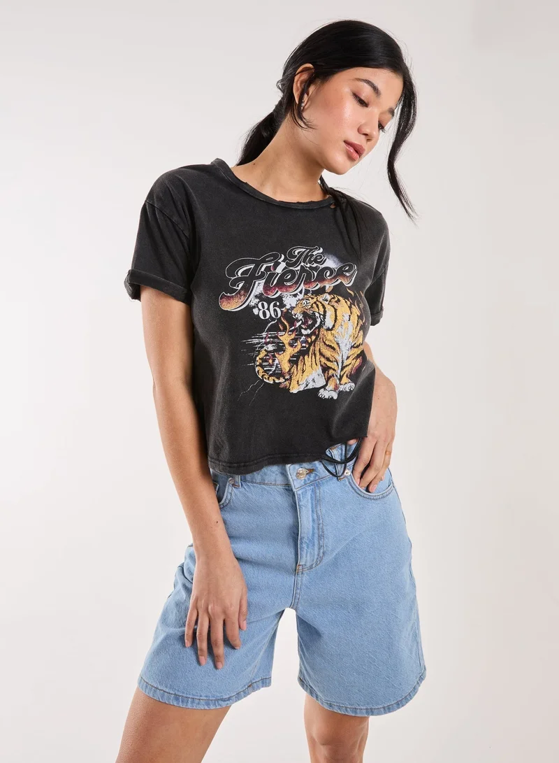 Pink Vanilla Fierce Graphic Distressed Washed Tee