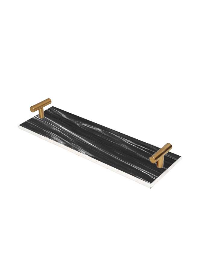 LOWHA Decorative Acrylic Serving Tray with Gold Color Metal Handles Wave Marble 10x30cm  - Image 1