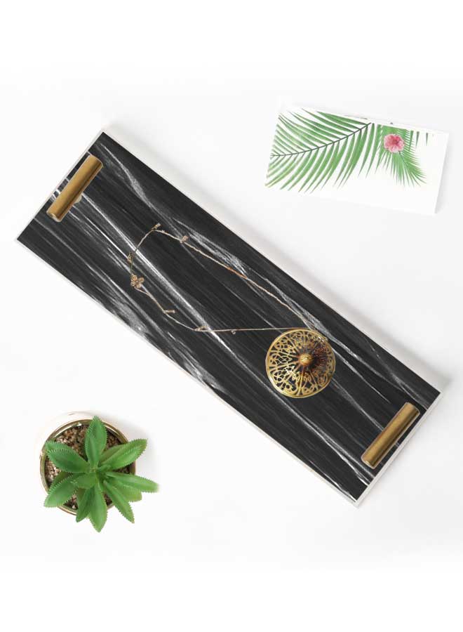 LOWHA Decorative Acrylic Serving Tray with Gold Color Metal Handles Wave Marble 10x30cm  - Image 3