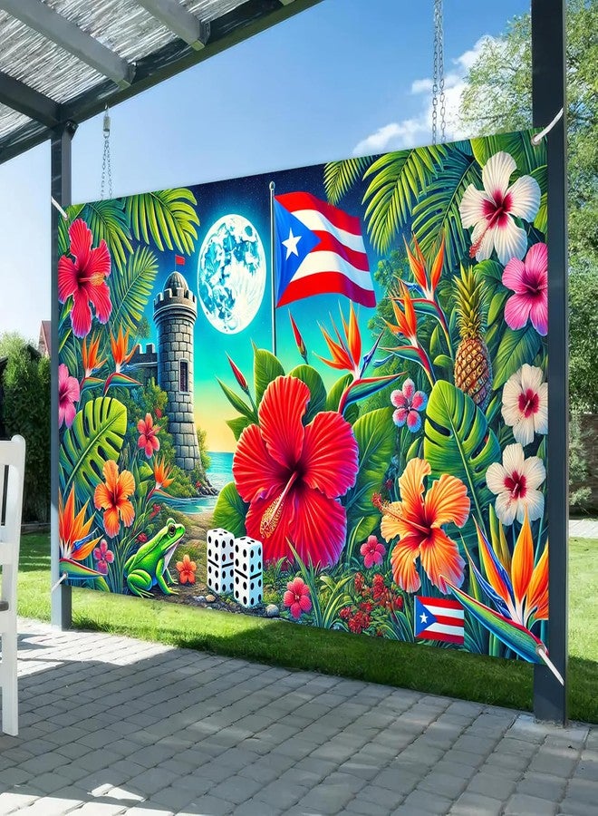 BlissYard Puerto Rico Tropical Paradise Banner 71x43 Inches Puerto Rican Flag Backdrop Tropical Island Beach Theme Background Banner for Caribbean Party Decor Supplies Photo Backdrop - Image 2