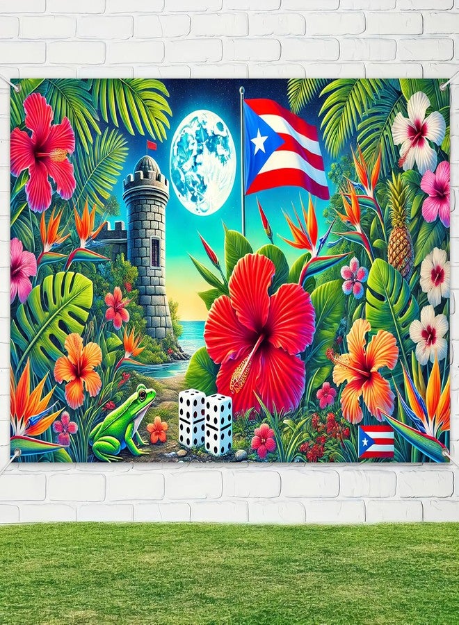 BlissYard Puerto Rico Tropical Paradise Banner 71x43 Inches Puerto Rican Flag Backdrop Tropical Island Beach Theme Background Banner for Caribbean Party Decor Supplies Photo Backdrop - Image 4