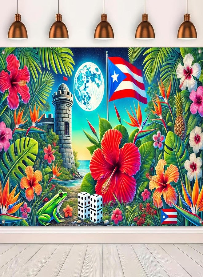 BlissYard Puerto Rico Tropical Paradise Banner 71x43 Inches Puerto Rican Flag Backdrop Tropical Island Beach Theme Background Banner for Caribbean Party Decor Supplies Photo Backdrop - Image 5