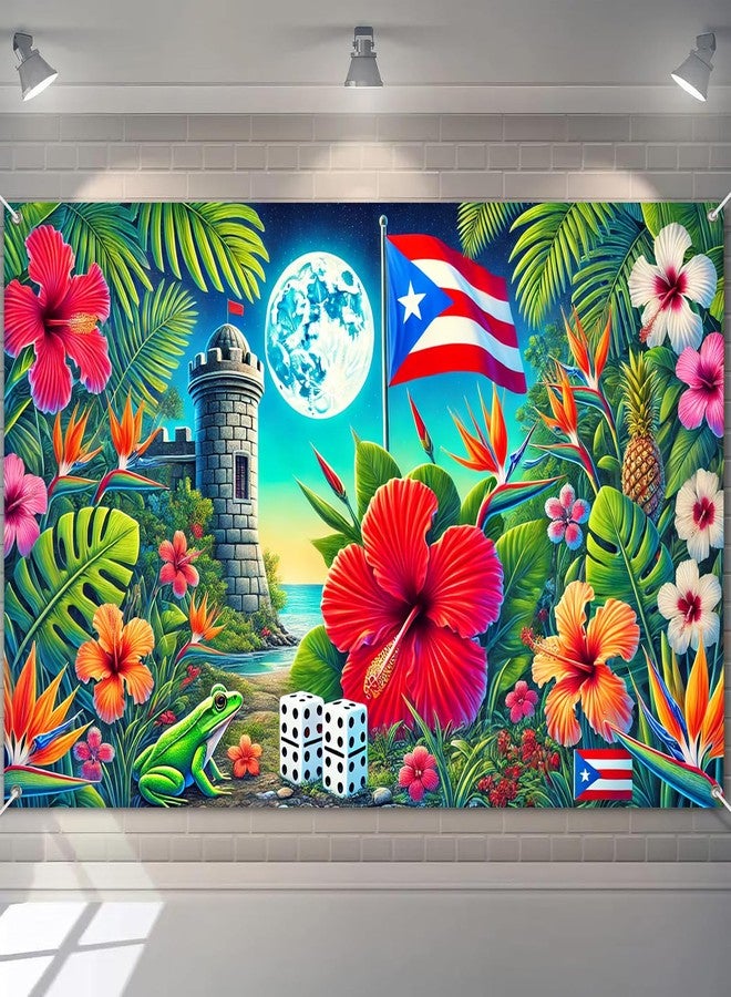 BlissYard Puerto Rico Tropical Paradise Banner 71x43 Inches Puerto Rican Flag Backdrop Tropical Island Beach Theme Background Banner for Caribbean Party Decor Supplies Photo Backdrop - Image 1