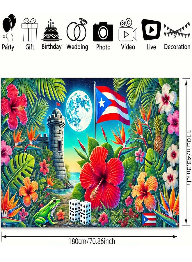 BlissYard Puerto Rico Tropical Paradise Banner 71x43 Inches Puerto Rican Flag Backdrop Tropical Island Beach Theme Background Banner for Caribbean Party Decor Supplies Photo Backdrop - Image 3