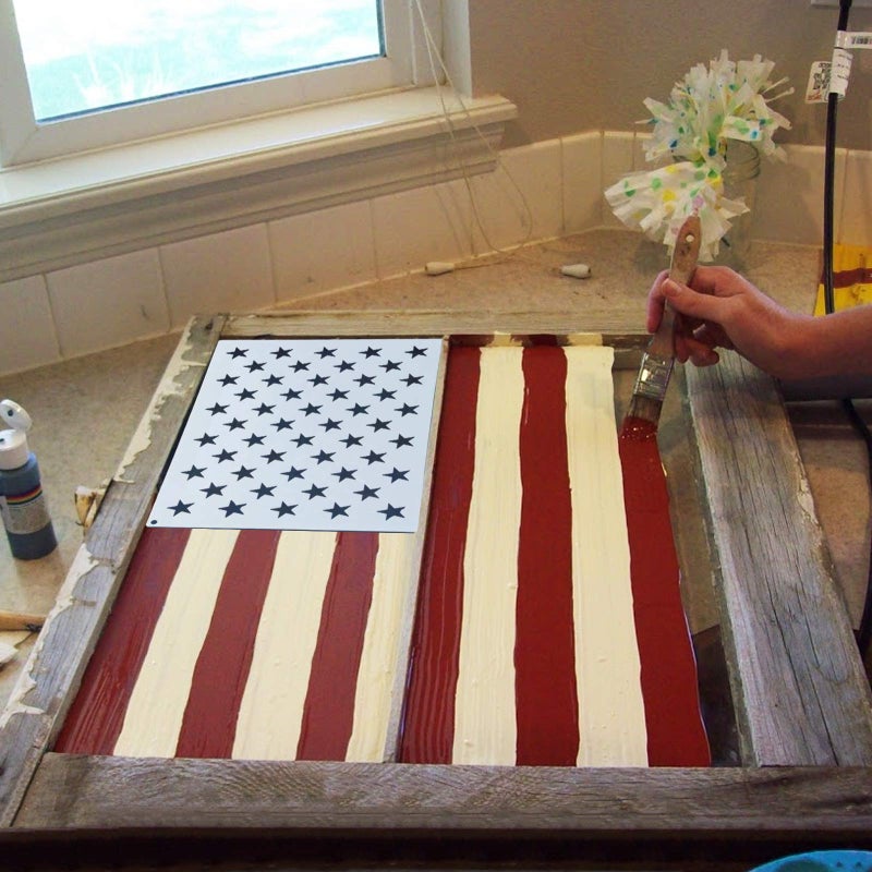 WISYOK 12 Pieces American Flag 50 Star Stencil Templates, 6 Sizes American Flag Templates, Ideal for DIY Crafts Design, Independence Day Project, American Flag Projects - Image 5