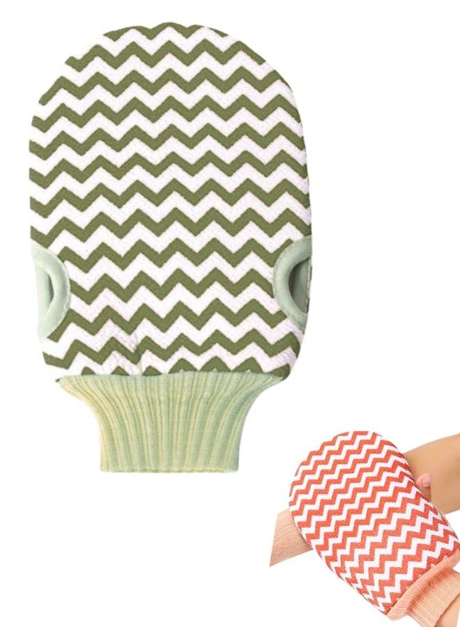 قفاز التقشير المطور بمقاس 12  × 22 سم لتجربة سبا منزلية - ليفة استحمام عميقة بفتحتين للتحكم الفائق وإزالة طبقات الجلد الميت - تصميم مبطن بالصوف المريح مع معصم مرن ثابت - الحل الأمثل لتفتيح المرفقين والركبتين وتنعيم ملمس الجسم بالكامل- لون العشوائي - Image 1