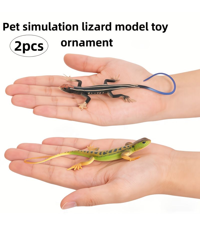2pcs Green Realistic Lizard Toys Halloween Cat Dog Pet Ornament Holiday Gift - Image 1