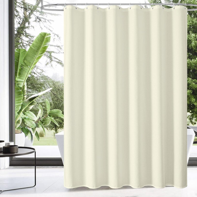MitoVilla Extra Long Shower Curtain 72 x 84, Beige Waffle Fabric 84 inch Shower Curtain Liner, Farmhouse XL Shower Curtains for Bathroom Decor, Luxury Weighted Shower Curtain 84 inch, Cream - Image 1