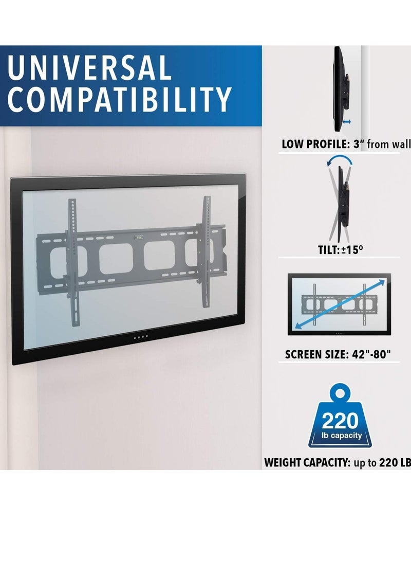 ELTRAZONE TV Wall Mount Bracket | 42 43 50 55 58 65 70 75 80 Inch | 220 Pound Capacity | VESA Compatible | Low Profile | Flat Screens - Image 3