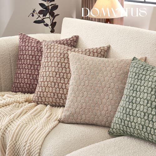 DOMVITUS Floral Pillow Covers, 18x18 Pillow Cover, Couch Pillows for Living Room, Decorative Farmhouse Accent Block Print Throw Pillow Covers, 1PC, Cognac Brown - Image 5