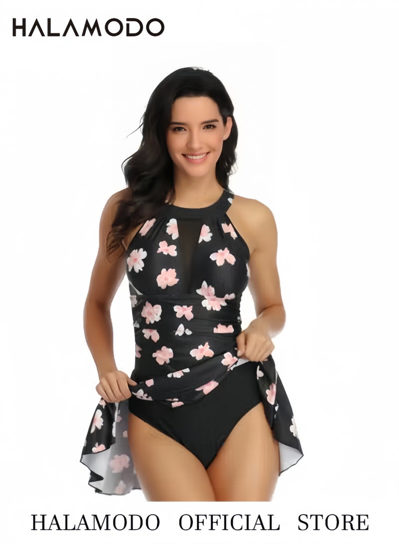 هالامودو فستان سباحة نسائي من قطعة واحدة بتنورة، ملابس سباحة للتحكم في البطن، ملابس سباحة للتنحيف، ملابس سباحة بدون أكمام - Image 2