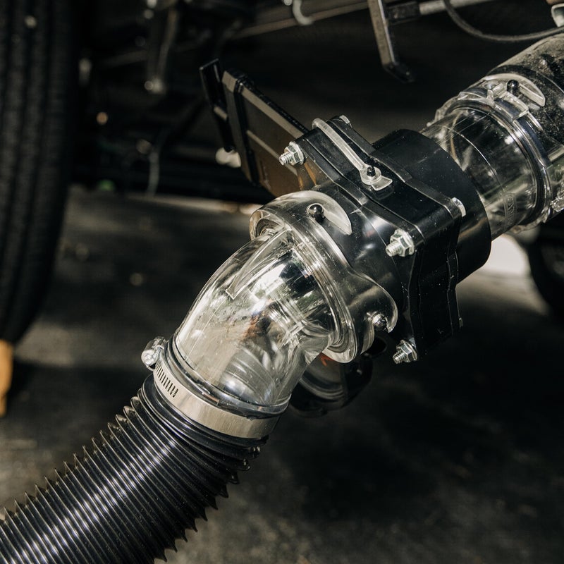 Camco Clear 45 Degree RV Sewer Hose Adapter Fitting | Features 4 Bayonet Prongs, a Heavy-Duty Polycarbonate Construction, and is Compatible with 3-Inch Diameter Sewer Hoses (39432) - Image 2