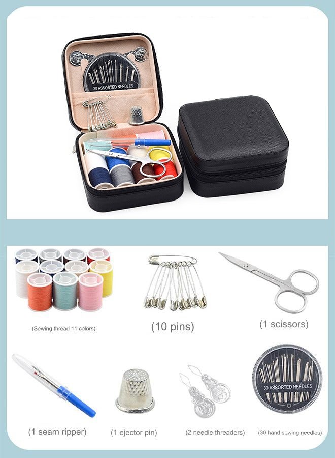 Mini Travel Sewing Kit Leather Case, Small Sewing Kit for Adults and Beginners, Basic Needle and Thread Kit for Emergency Hand Sewing Repair Supplies (Black)  - Image 3