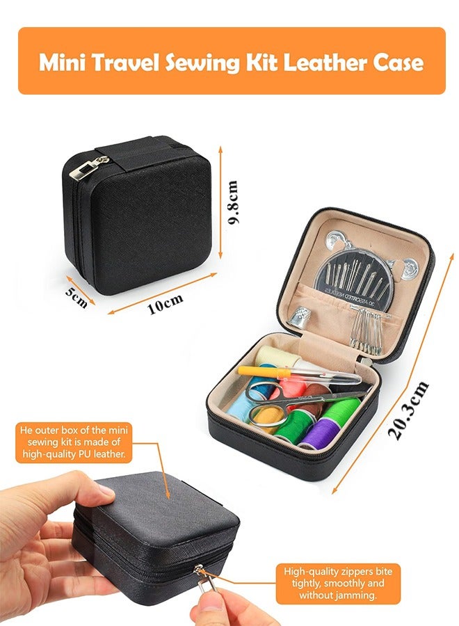 Mini Travel Sewing Kit Leather Case, Small Sewing Kit for Adults and Beginners, Basic Needle and Thread Kit for Emergency Hand Sewing Repair Supplies (Black)  - Image 2