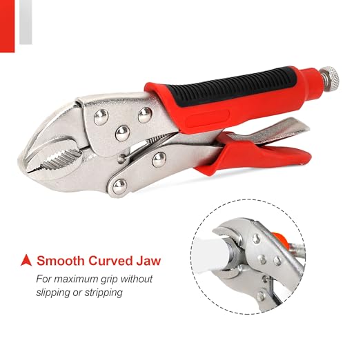 FASTPRO 4-Piece Locking Pliers Set with Heavy Duty Grip, 5", 7" and 10" Curved Jaw, 6-1/2" Long Nose Locking Pliers Included, Vise Grip Wrench Set - Image 3