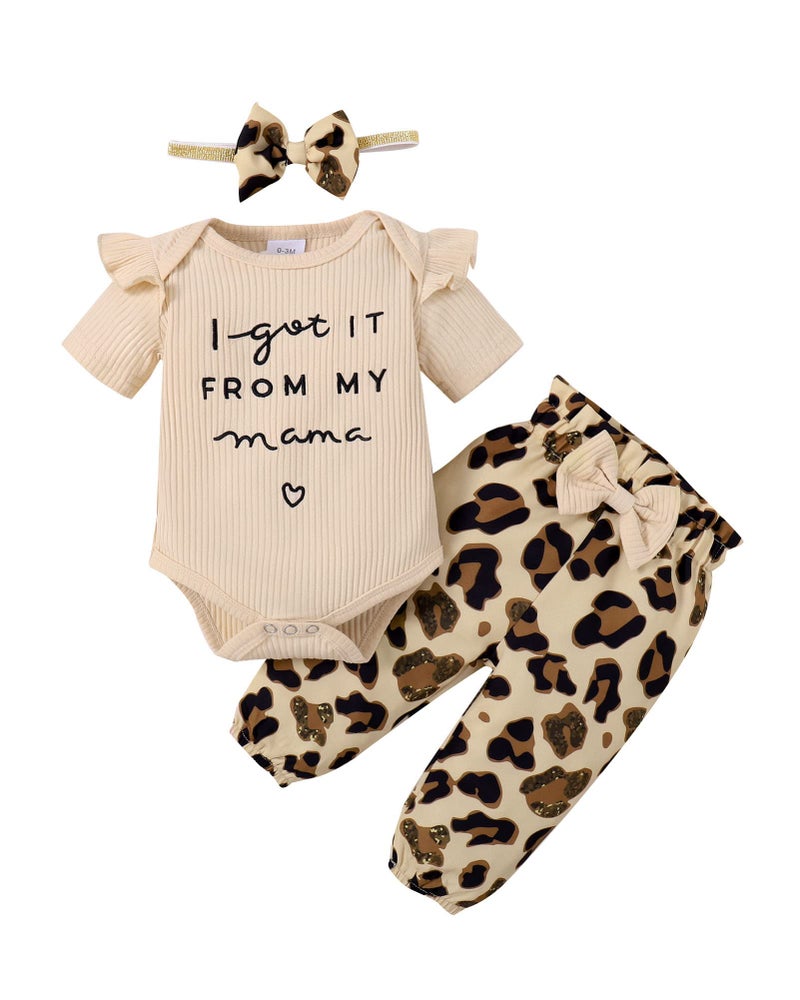DISAUR Baby Girl Clothes, Newborn Infant Baby Girls Outfit Short Sleeve Ruffle Romper + Floral Pants + Headband Set 0-3M - Image 1