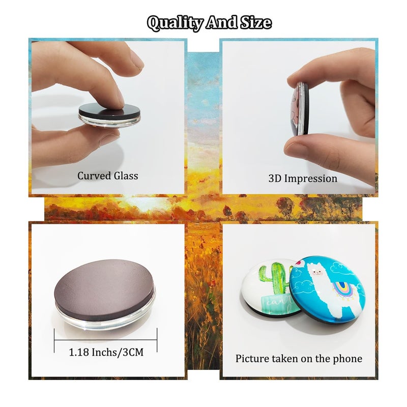 YayaCat 24Pcs 1.2in Round Crystal Glass Refrigerator Magnets,Strong & Non Scratch for Fridge,Locker,Office,Classroom & Kitchen Decor,Irresistibly Cute Alpaca & Cactus Design - Image 2