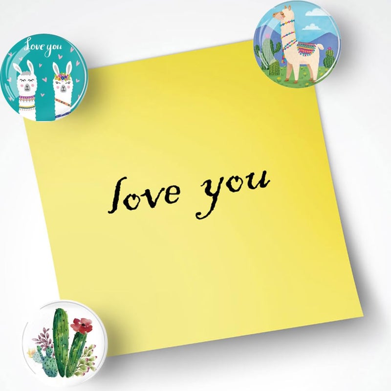 YayaCat 24Pcs 1.2in Round Crystal Glass Refrigerator Magnets,Strong & Non Scratch for Fridge,Locker,Office,Classroom & Kitchen Decor,Irresistibly Cute Alpaca & Cactus Design - Image 4