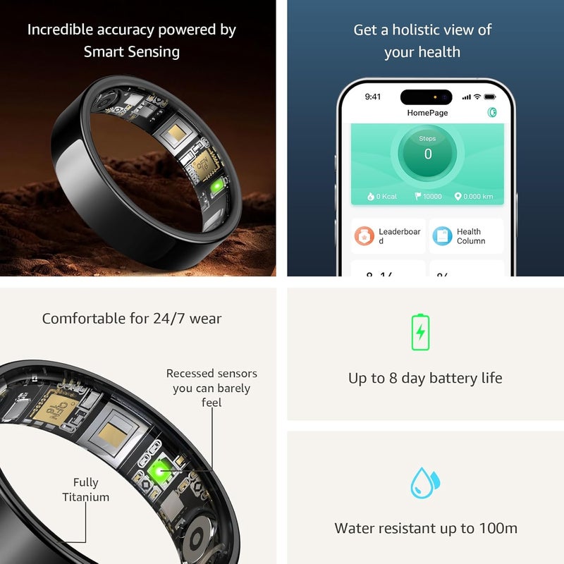 حلقة للرجال والنساء مراقبة النوم تتبع الصحة واللياقة البدنية لا اشتراك في التطبيق 7+ أنشطة متوفرة 7+ أيام عمر البطارية Android و iOS متوافق - Image 5