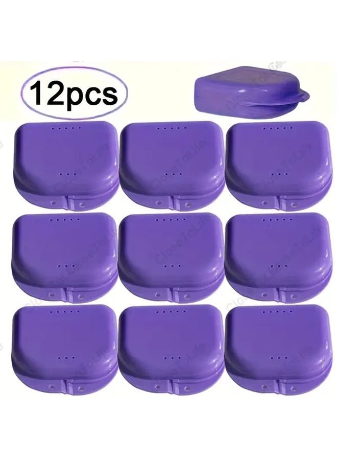 Purple 12 Pieces Portable Denture Case With Ventilation Holes - Image 1
