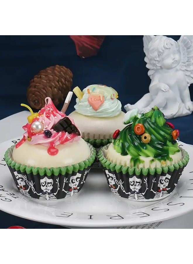 Polychrome Skeleton Pattern Halloween Dessert Paper Cups Set Of 100 Oil Proof Cake Trays - Image 2