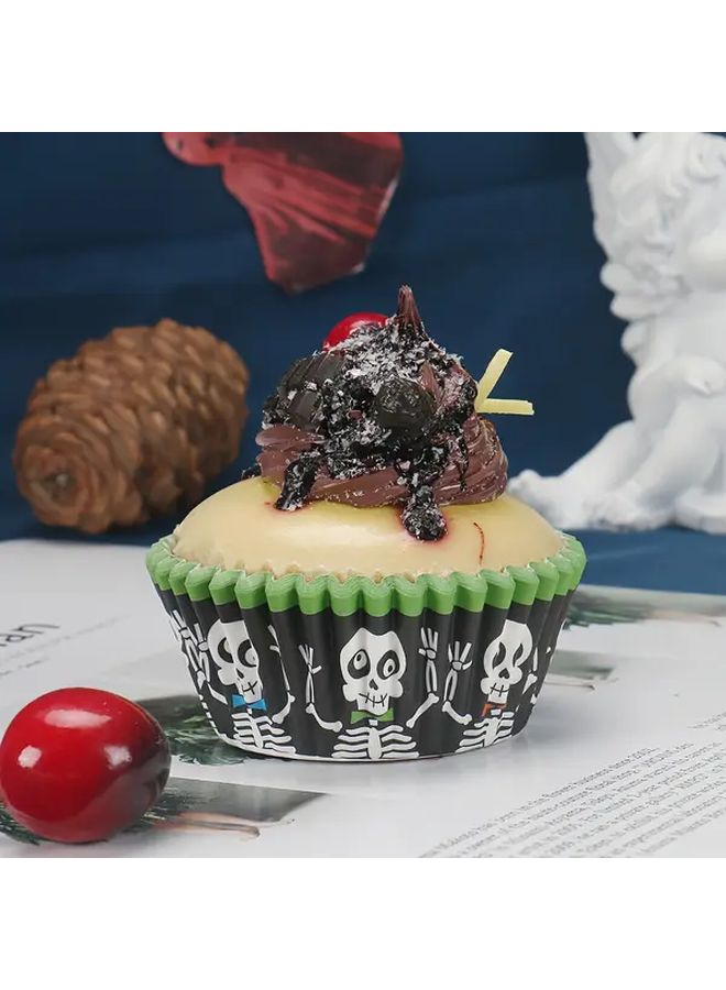 Polychrome Skeleton Pattern Halloween Dessert Paper Cups Set Of 100 Oil Proof Cake Trays - Image 4