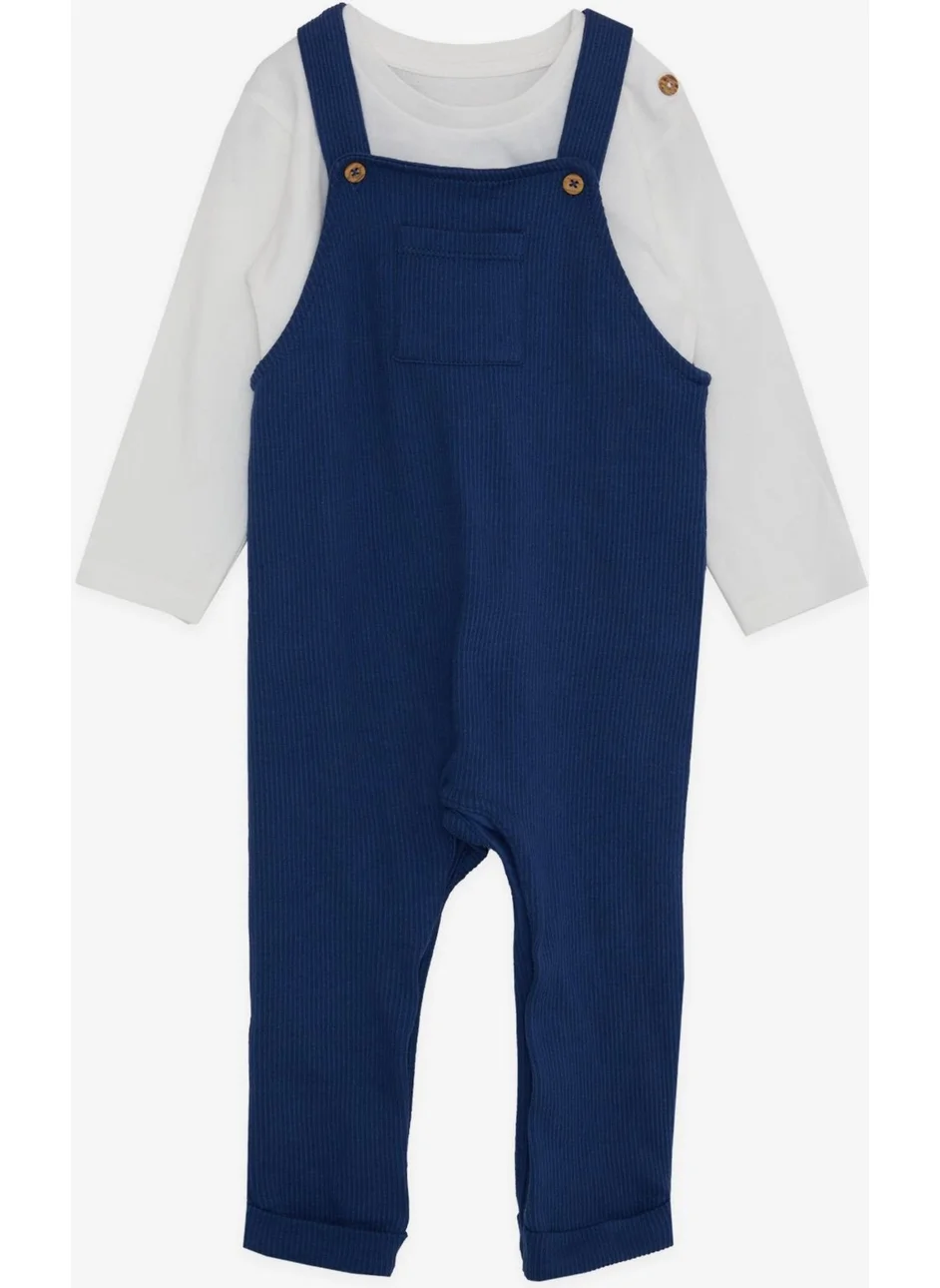 Breeze Baby Boy Long Sleeve T-Shirt Overalls with Buttons and Pockets 0-1 Years, Navy Blue