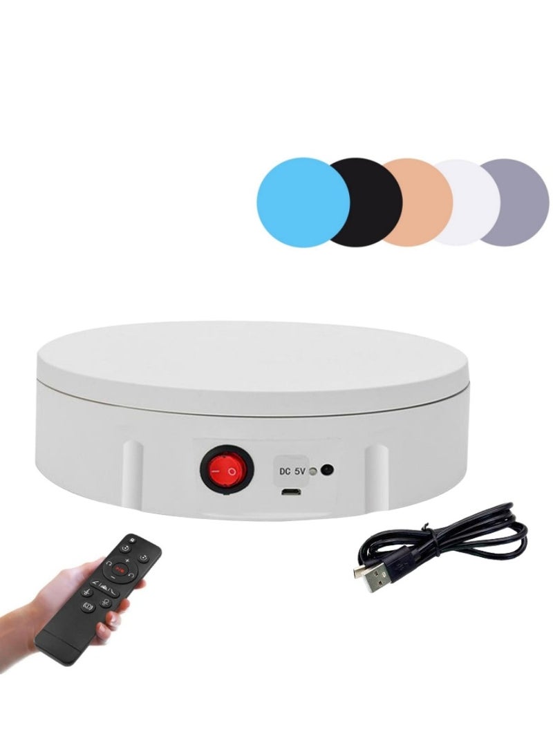 شو وو طاولة عرض كهربائية دوارة بمنفذ USB مع حامل عرض دوار للتحكم عن بعد، مع 5 لوحات خلفية، مناسبة لعرض منتجات المجوهرات والتصوير الفوتوغرافي، تتحمل وزن 10 كجم - Image 1