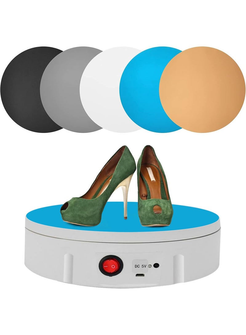 شو وو طاولة عرض كهربائية دوارة بمنفذ USB مع حامل عرض دوار للتحكم عن بعد، مع 5 لوحات خلفية، مناسبة لعرض منتجات المجوهرات والتصوير الفوتوغرافي، تتحمل وزن 10 كجم - Image 5